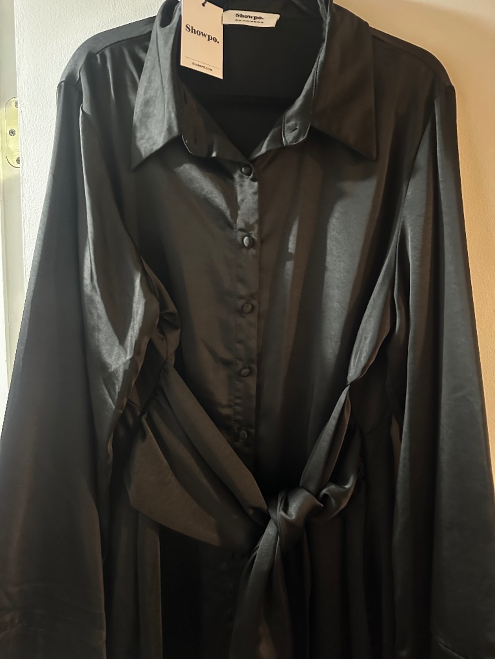 Black Satin Tie Dress
